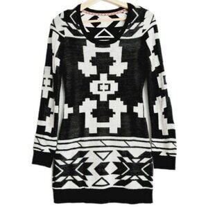 ELEMENT Sweater Dress Geo Aztec Pattern B&W Sz S